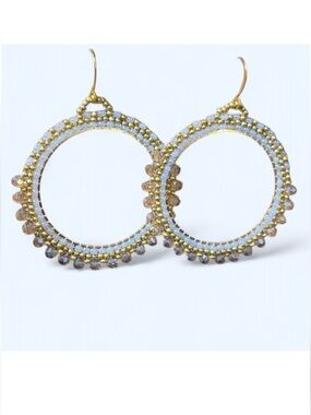 Gold and Silver bead Work Hoop Earrings